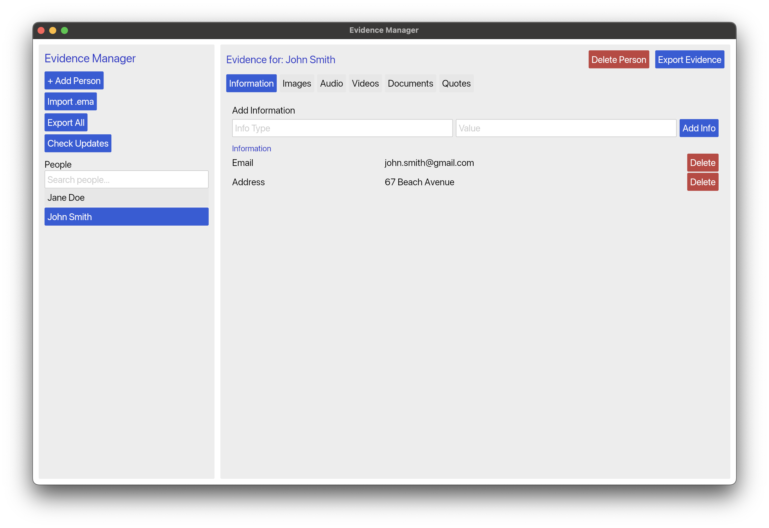 Evidence Manager Screenshot
